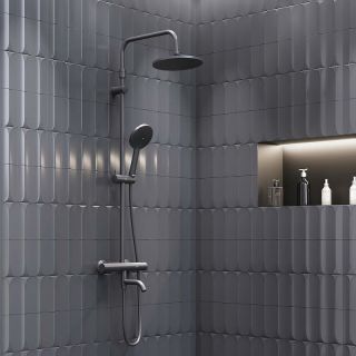 Душевая стойка Damixa Jupiter 977810300 с термостатом Черная матовая